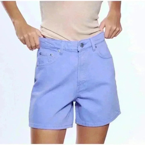 Zara Purple High Waisted Jean Shorts, Size 0 - Picture 1 of 7